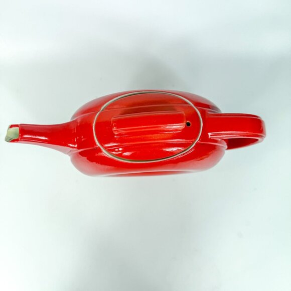 Vintage Hall China Chinese Red Donut Teapot Art Deco 3.11 6 READ - Picture 2 of 9